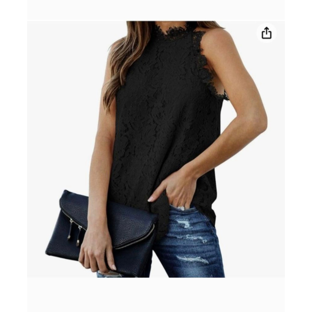 Berryou Black Lace Sleeveless Tank Top M